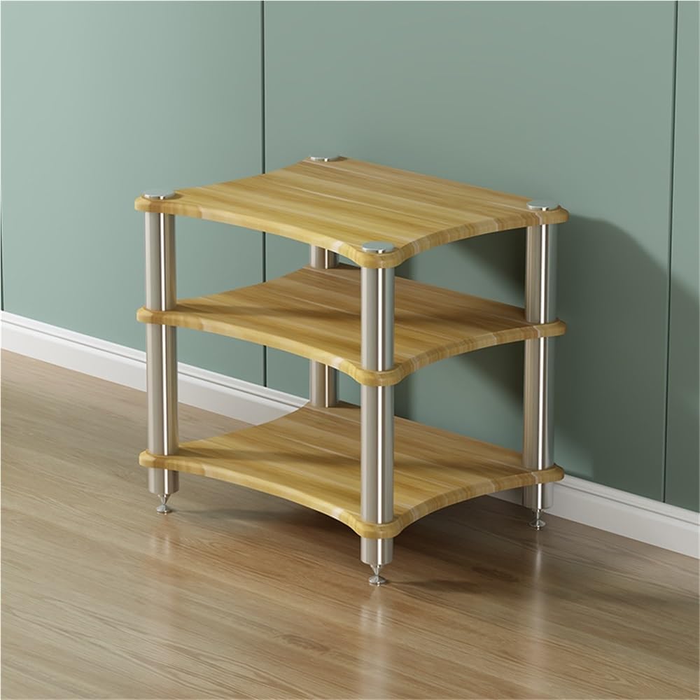 2/3/4 Tier Audio Rack, Open Air Design, Media Cabinet with Metal Frame, Audio Component Rack, Audio Rack Cabinet for Server and AV Equipment(Light Walnut,24.41 * 23.62in)