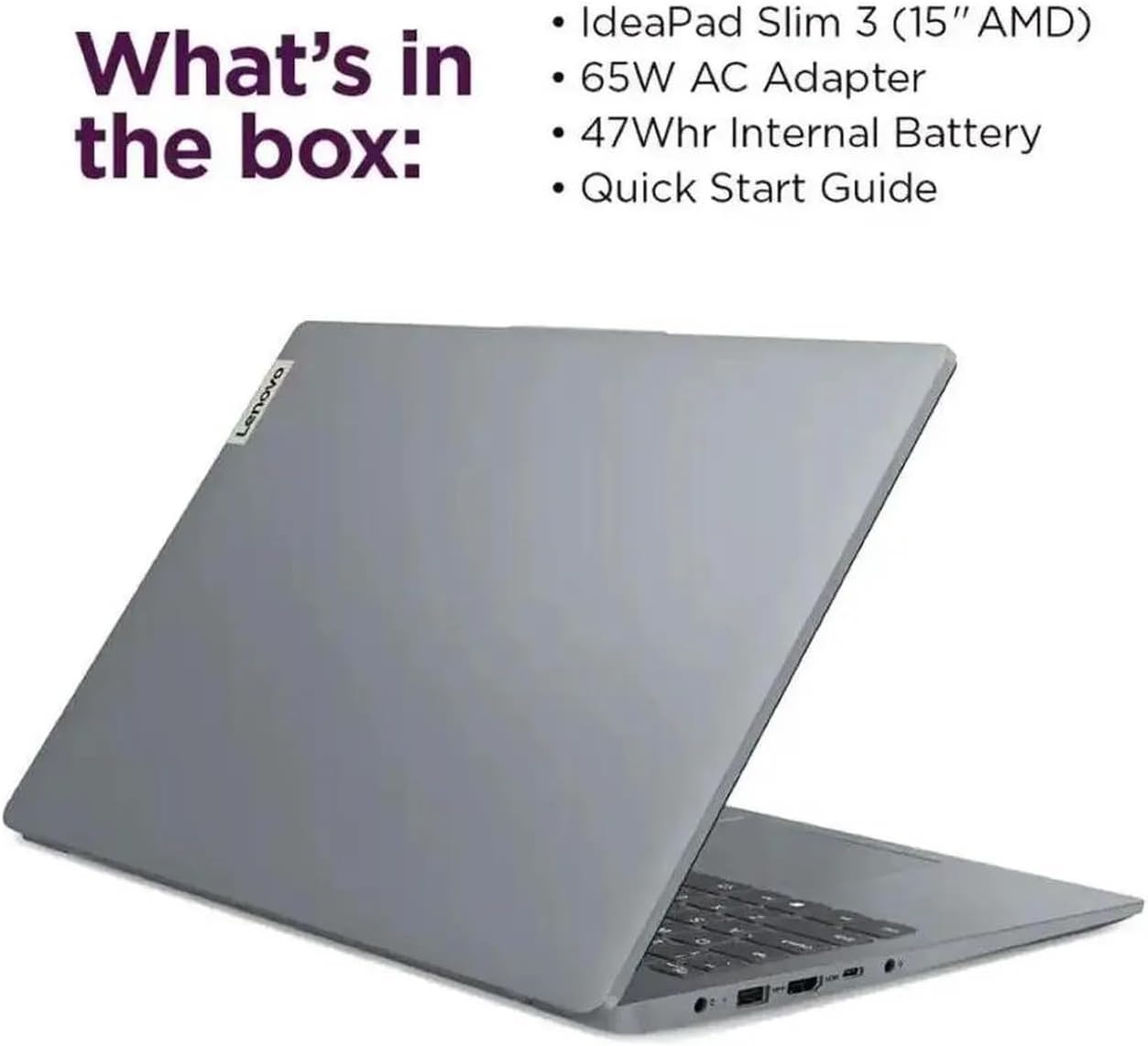 Lenovo IdeaPad Slim 3i 15.6' Full HD Laptop | Intel Core i3-N305 | Intel UHD Graphics| Copilot | Webcam| Grey | 8GB RAM | 128GB SSD |Windows 11 S |Bundle with USB 3.0 Hub