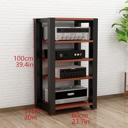 3-Tier Adjustable AV Media Stand, Stereo Rack for Home Theater, Reinforced Steel Audio Equipment Rack with Shelves & Footpads, 60x51x60cm (Black)
