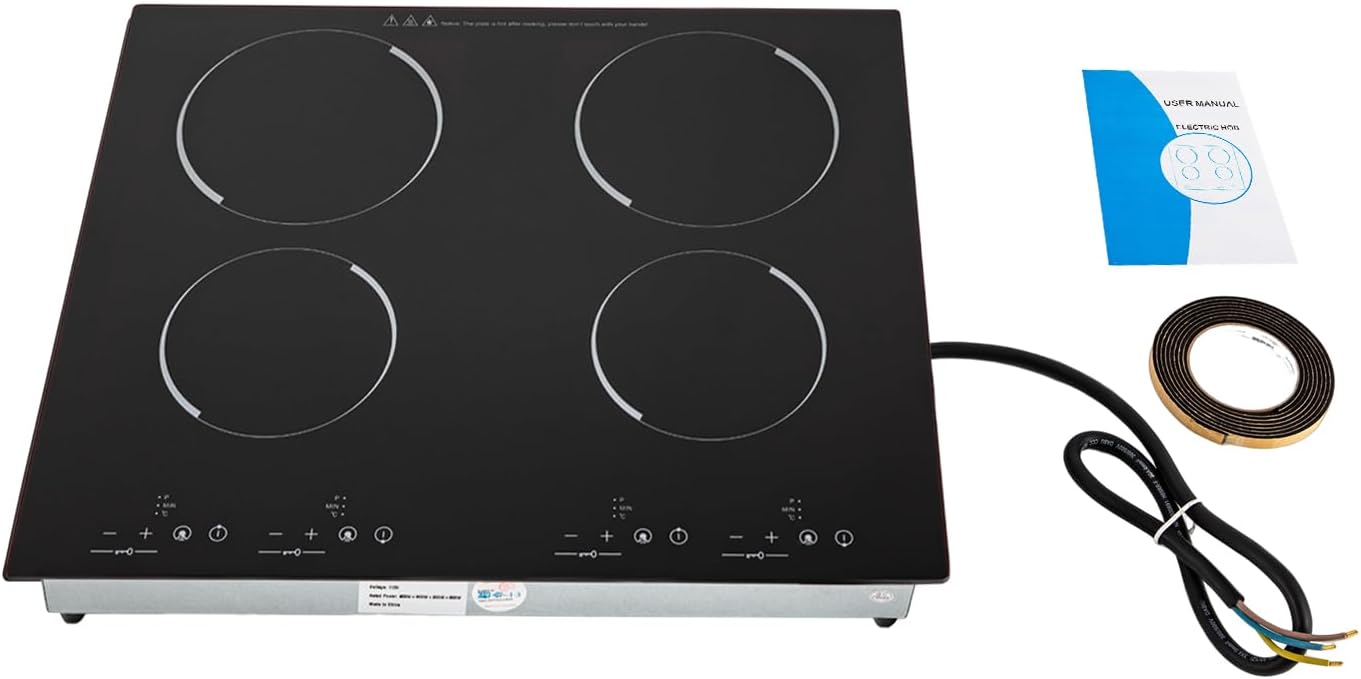 Electric Ceramic Cooktop 30 Inch 3000W 4-head Induction Cooker 9 Power Gears Black