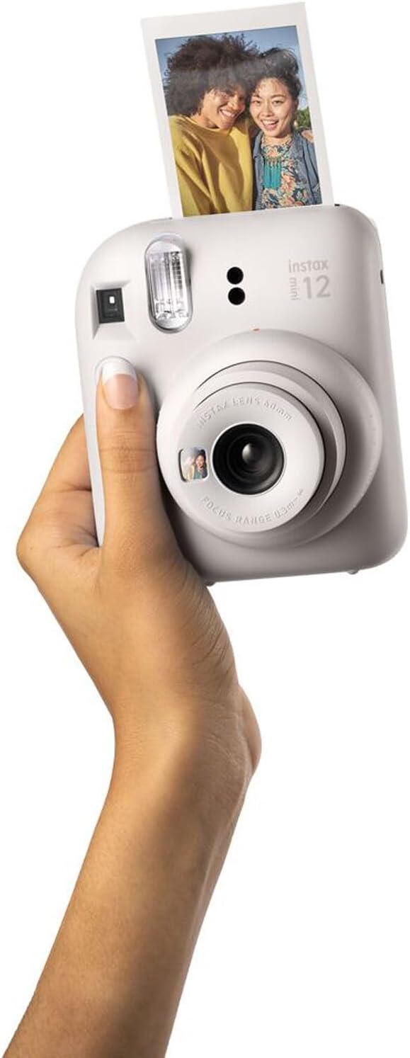 Fujifilm Instax Mini 12 Instant Camera + MiniMate Accessory Bundle & Compatible Custom Case + Fuji Instax Film Value Pack (50 Sheets) Flamingo Designer Photo Album (Clay White)