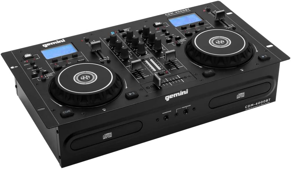 Audiosavings Bundle:(1) Gemini CDM-4000BT Dual DJ CD/USB Media Player with Bluetooth + Mixer Bundle with (1) Rockville DJ1500 DJ Headphones w/Detachable Coil Cable, Case+Extra Ear Pad (Items 2)