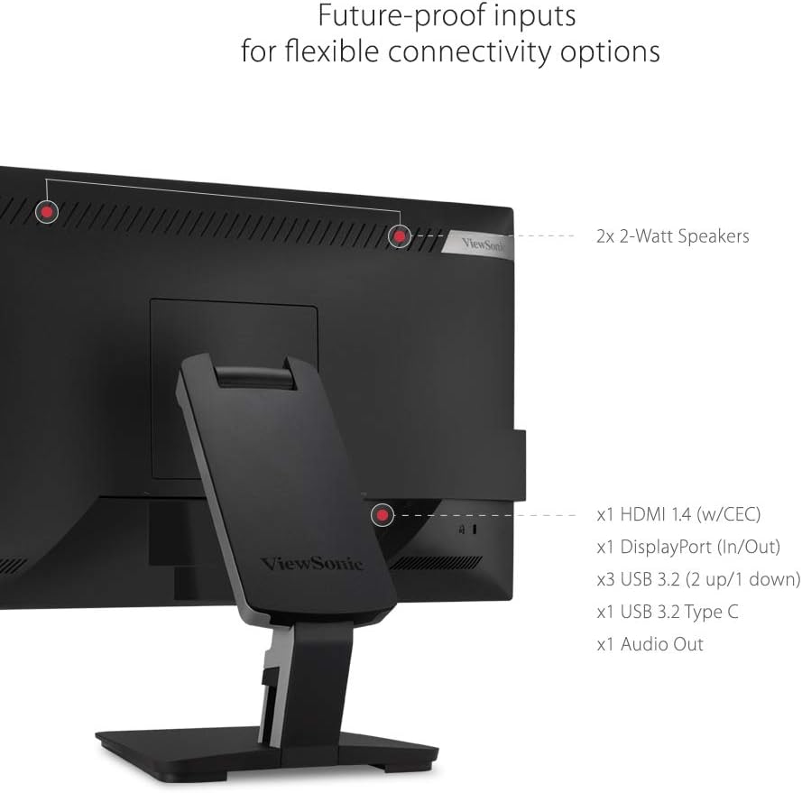 ViewSonic TD2455 24 Inch 1080p Touch Screen Monitor, 10-Point Multi-Touch IPS for Collaborative Offices, USB-C with Daisy Chain, Advanced Ergonomics, HDMI, DisplayPort Out