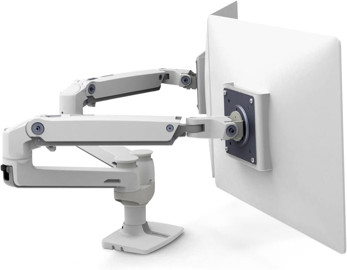 Ergotron – LX Dual Monitor Arm, VESA Desk Mount – for 2 Monitors Up to 27 Inches, 7 to 20 lbs Each – White