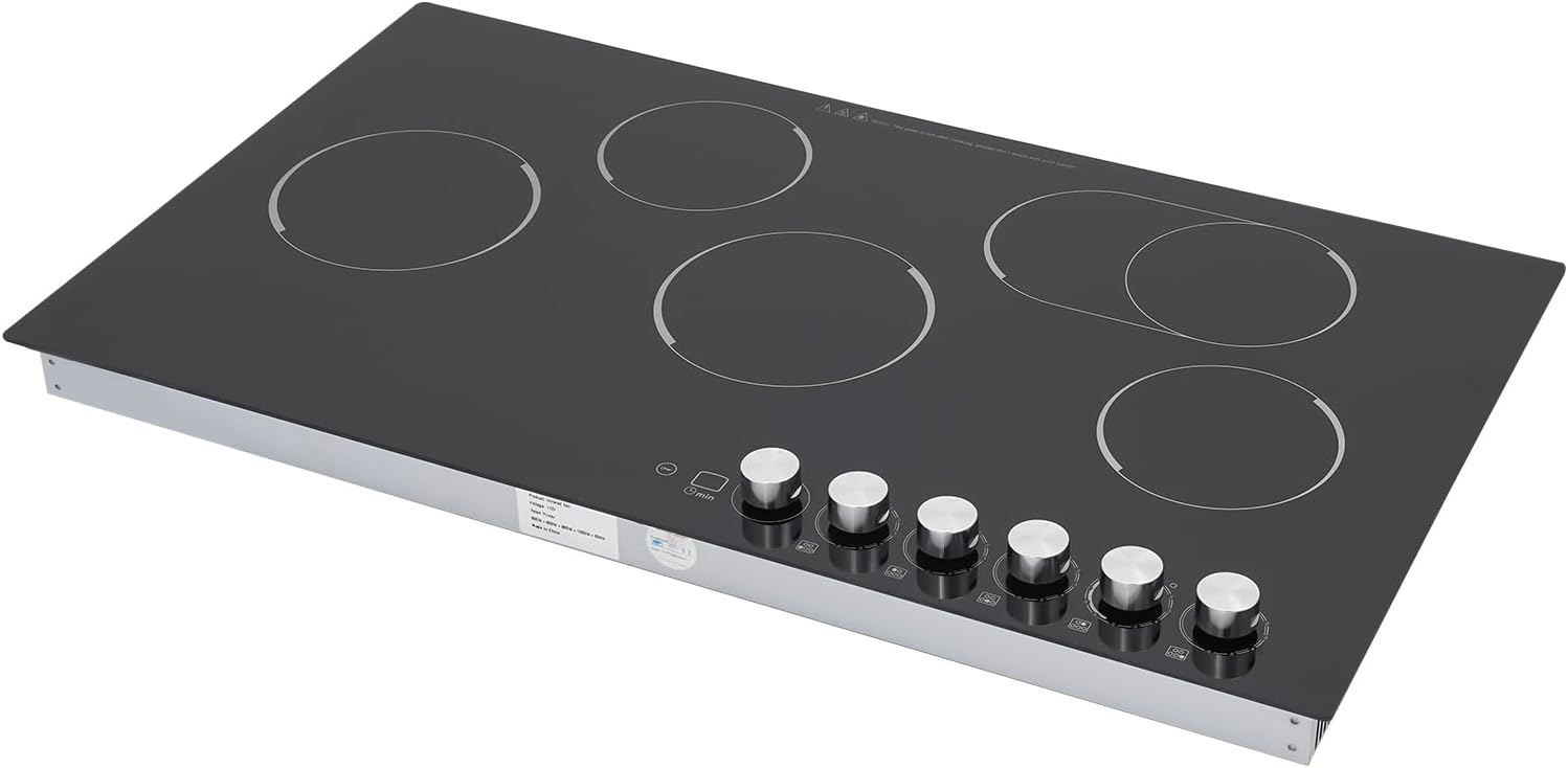 110V 4000W Electric Ceramic Cooktop,5 Burners Built-in Stovetop with Knob Control,Safety Lock,0-90' Timer, 5 Gears Firepower, 35.4in Countertop Electric Hot Plate without Plug