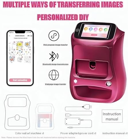 Portable 3D Nail Art Printer - Mobile Touch Screen Nail Printer with WiFi/DIY, Fast 10s Printing for Home Use, Ideal Beauty Tool for Girls - Pink Nail Design Machine