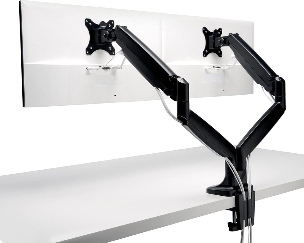 Kensington SmartFit One‑Touch Height Adjustable Dual Monitor Arm – Ergonomic Gas‑Spring Articulating Arm, Supports 13–34″ Monitors Cable Management, C‑Clamp/Grommet Mount – Black (K59601WW)