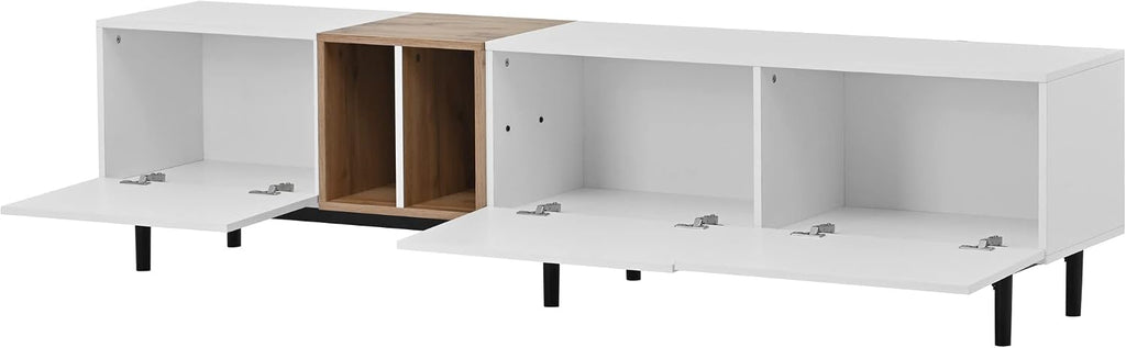 LUMISOL Modern TV Console Table for 80' TV, TV Stand with 3 Cabinets and Open Shelves, Wood Entertainment Center TV Media Table with Ample Storage for Living Room, Bedroom, White