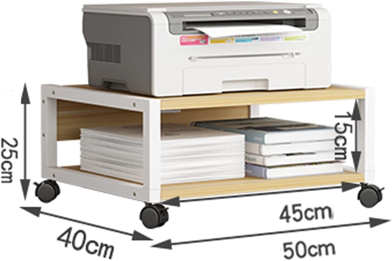 Bedroom 2 Tiers Under Desk Printer Stand Small Rolling Movable with 4 Wheels Office Shelf for Mini 3D, 50×40×25cm Office