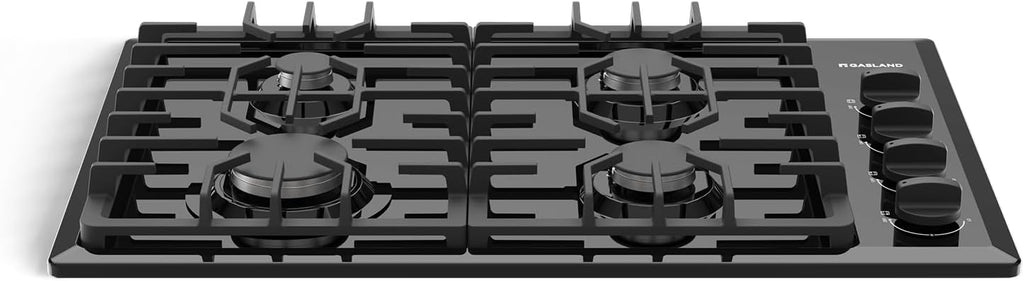 GASLAND Gas Cooktop 30 Inch Black, 4 Sabaf Sealed Burner Gas Stovetop, 4 ft Cord Plug, Cast Iron Grates with Metal Knobs, 28,300 BTU NG/LPG Convertible, Thermocouple Protection, CSA Certified