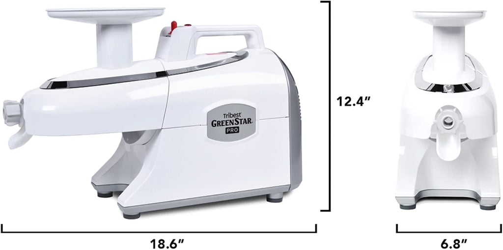 Tribest Greenstar GS-P501-B Pro Jumbo Slow Masticating Juicer, Twin Gear Cold Press Juicer & Juice Extractor, White