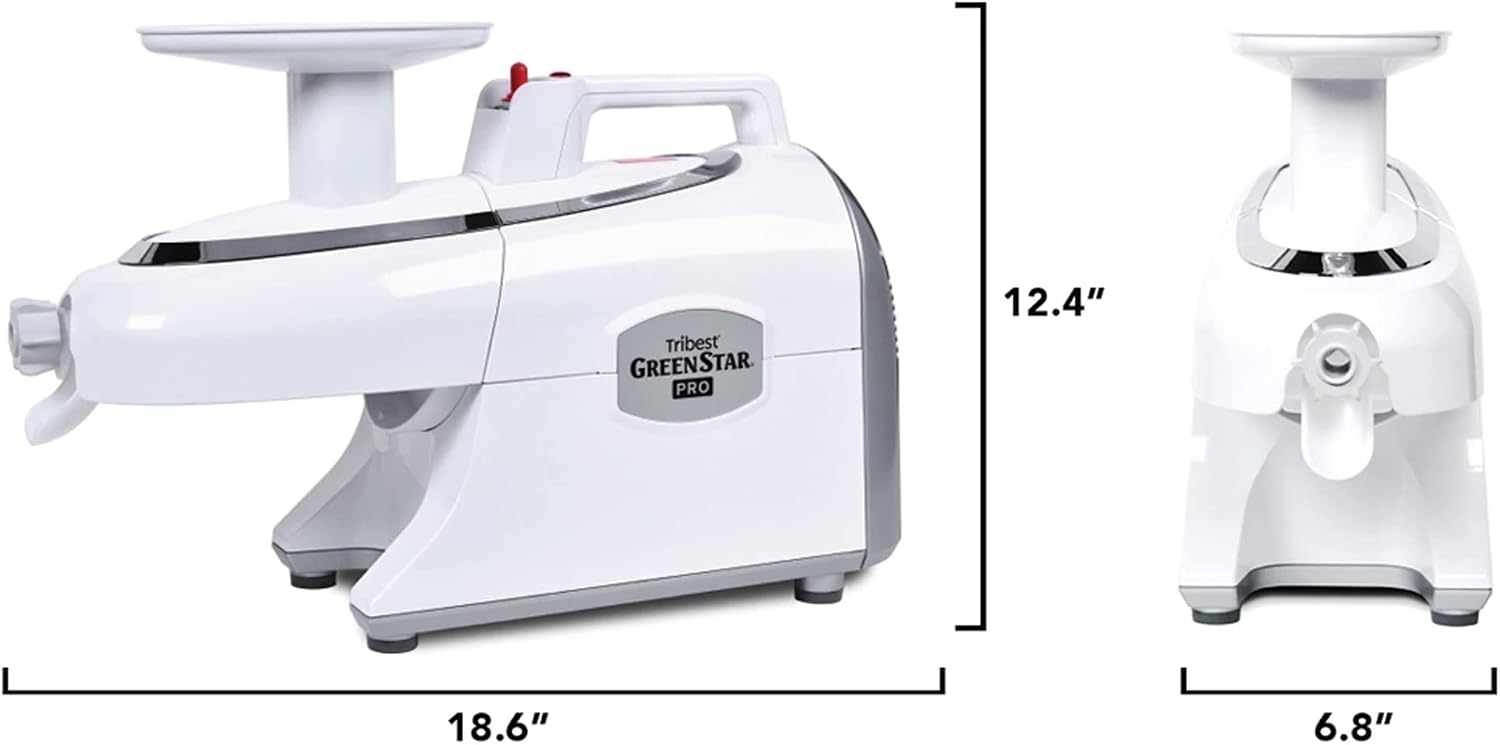 Tribest Greenstar GS-P501-B Pro Jumbo Slow Masticating Juicer, Twin Gear Cold Press Juicer & Juice Extractor, White