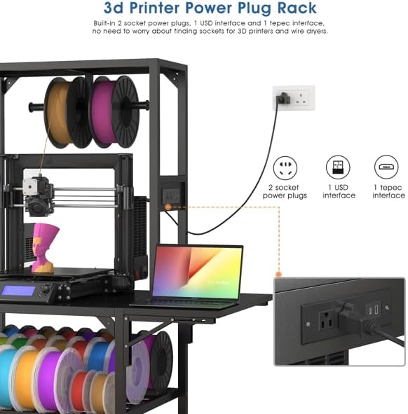 3D Printer Stand with Filament Storage, Heavy Duty 3D Printer Table, Spool Holder Cart with Wheels,for Garage Workshop, Printer Desk & 3D Printing Accessories for Workshop Studio Office