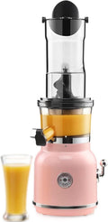 Slow Juicer Masticating Machine, Cold Press Juicer with Wide Groove, Easy to Clean Spiral Juicer for Vegetables & Fruits(Pink)