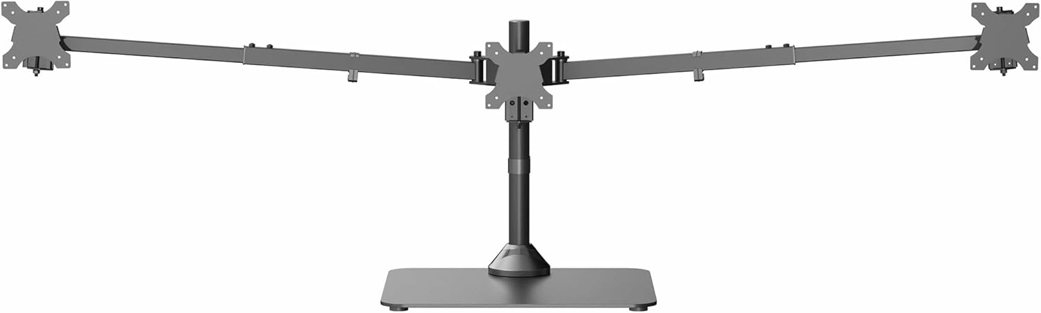 VIVO Premium Freestanding Triple Monitor Desk Mount for 3 Screens up to 22 lbs, Fits up to 38 inch Ultrawides on Center Bracket, Adjustable Telescoping Arms, Flush Wall Setup, Black, STAND-TS03F