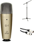 Behringer C-1 Large-Diaphragm Condenser Microphone Bundle with Adjustable Stand, XLR Cable, Sound for Studio Recording, Podcasting, Streaming, and Vocals - Durable and Reliable Design