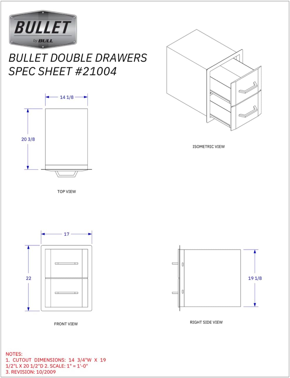 Bullet by Bull Double Drawer Storage Stainless Steel Drop In for Outdoor Kitchen BBQ Island