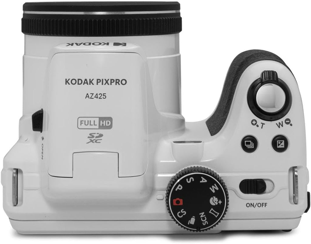 KODAK PIXPRO AZ425-RD 20MP Digital Camera 42X Optical Zoom 24mm Wide Angle 1080P Full HD Video Optical Image Stabilization Li-Ion Battery 3' LCD Vlogging, 32GB SD Card & Camera Bag (White)