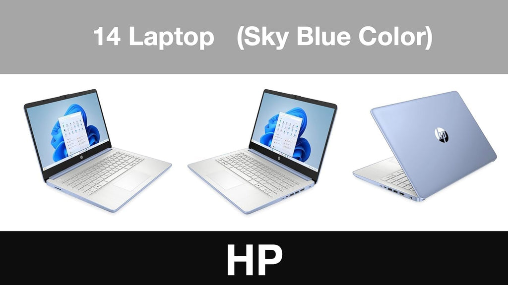 HP 14 Student & Business Laptop 14.0' HD Display (Intel Celeron N4500, 16GB DDR4, 512GB PCIe SSD, Intel UHD, WiFi 6, Webcam, BT 5.4, Sky Blue, Win 11 Home S-Mode) with DKZ USB Port Expander