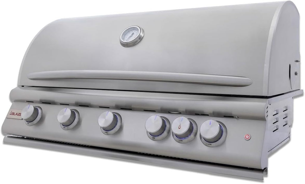 Blaze Premium LTE+ 40-Inch 5-Burner Built-In Natural Gas Grill | Stainless Steel Outdoor BBQ with Rear Infrared Burner, LED Control Knobs & Lift-Assist Hood | BLZ-5LTE3-NG