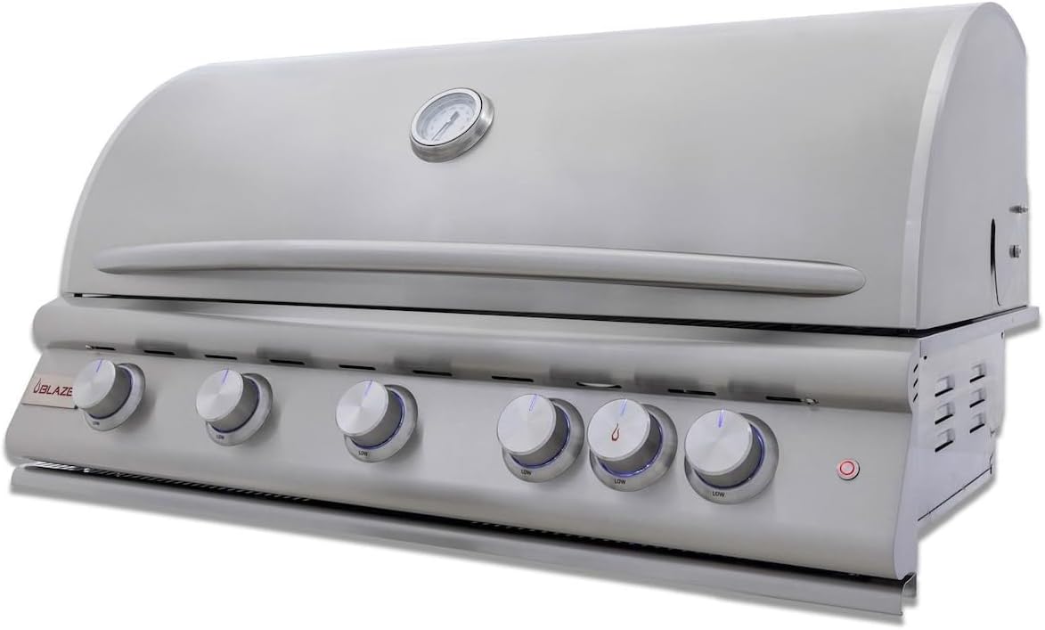Blaze Premium LTE+ 40-Inch 5-Burner Built-In Natural Gas Grill | Stainless Steel Outdoor BBQ with Rear Infrared Burner, LED Control Knobs & Lift-Assist Hood | BLZ-5LTE3-NG