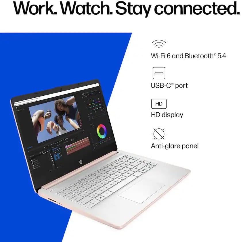 HP HP-14-DQ3015DX 14' WXGA HD (1366x768) Laptop 2025 New | Intel Celeron N4500 2-Core | Intel UHD Graphics | Wi-Fi 6 | 16GB DDR4 512GB SSD | Win11 Pro | Pale Rose Gold
