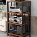 HiFi Audio Stand Rack, 2-Tier Media Storage Cabinet with Wheels, Adjustable Record Player & Game Console Shelf, Stylish Black & White Design - Perfect for Home Entertainment