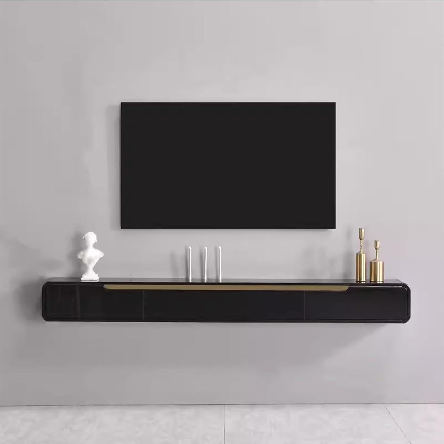 70.86in Floating TV Stand Wall Mounted Media Console with 2 Drawer White Floating Entertainment Center TV Cabinet Hanging Audio/Video Shelf for under tv for Living Room Bedroom storage (A, 70.86IN)