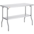 VEVOR Stainless Steel Foldable Work Table, 48 * 24 Inch Heavy Duty Food Outdoor Double Layer Stainless Steel Worktable for Commercial Kitchen Restaurant