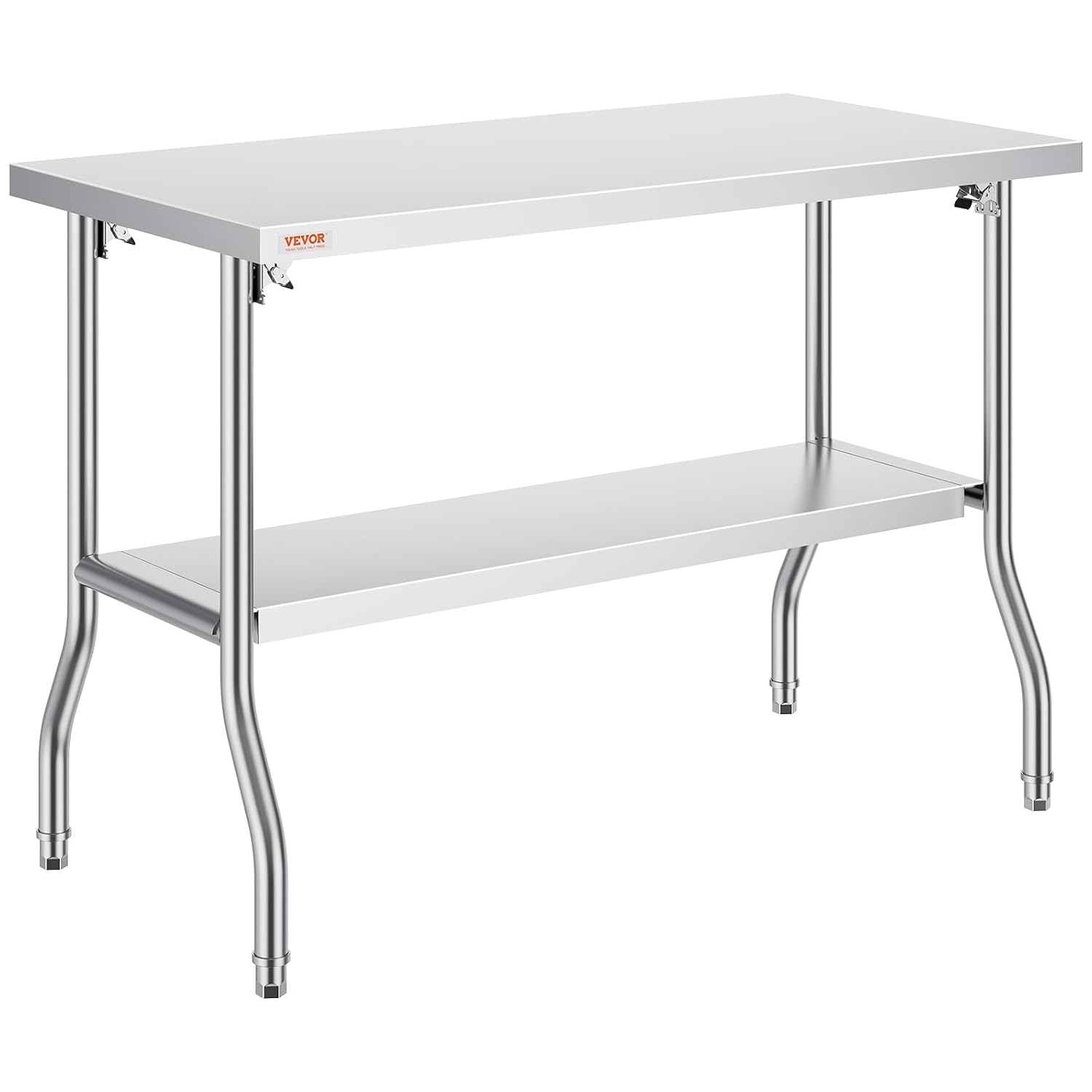 VEVOR Stainless Steel Foldable Work Table, 48 * 24 Inch Heavy Duty Food Outdoor Double Layer Stainless Steel Worktable for Commercial Kitchen Restaurant
