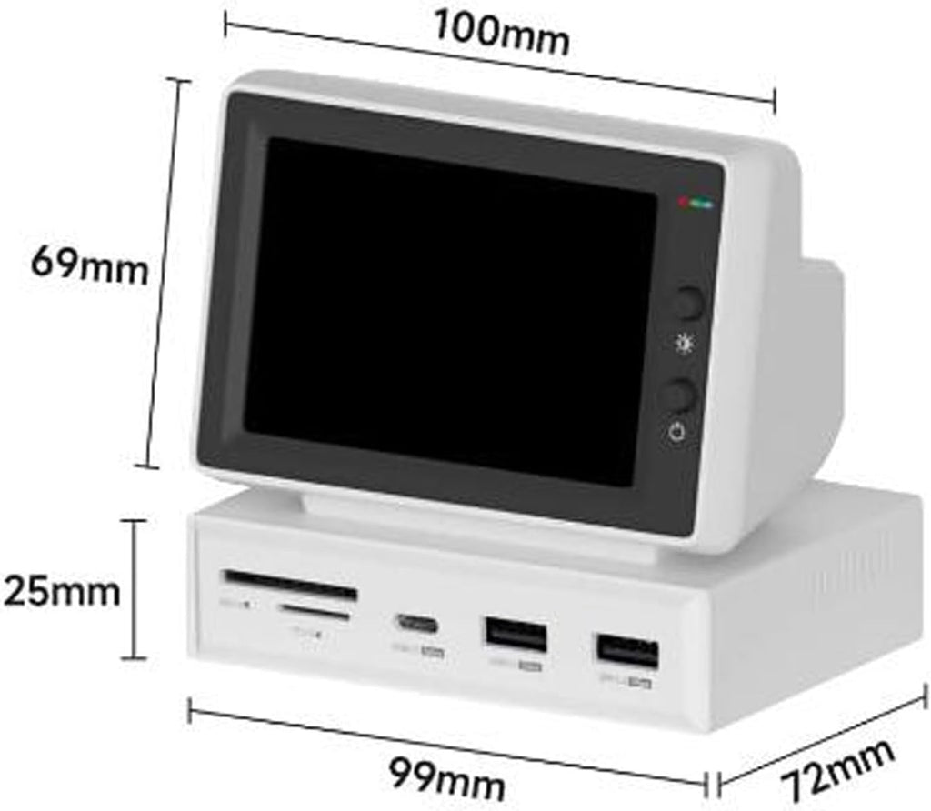 Zunate 3.5inch USB Mini Screen with USB C Hub, Secondary Screen LCD Display Monitor for PC, USB C HDMI Monitor Mini PC CPU RAM HDD Data Monitor Sub Screen for Laptop PC