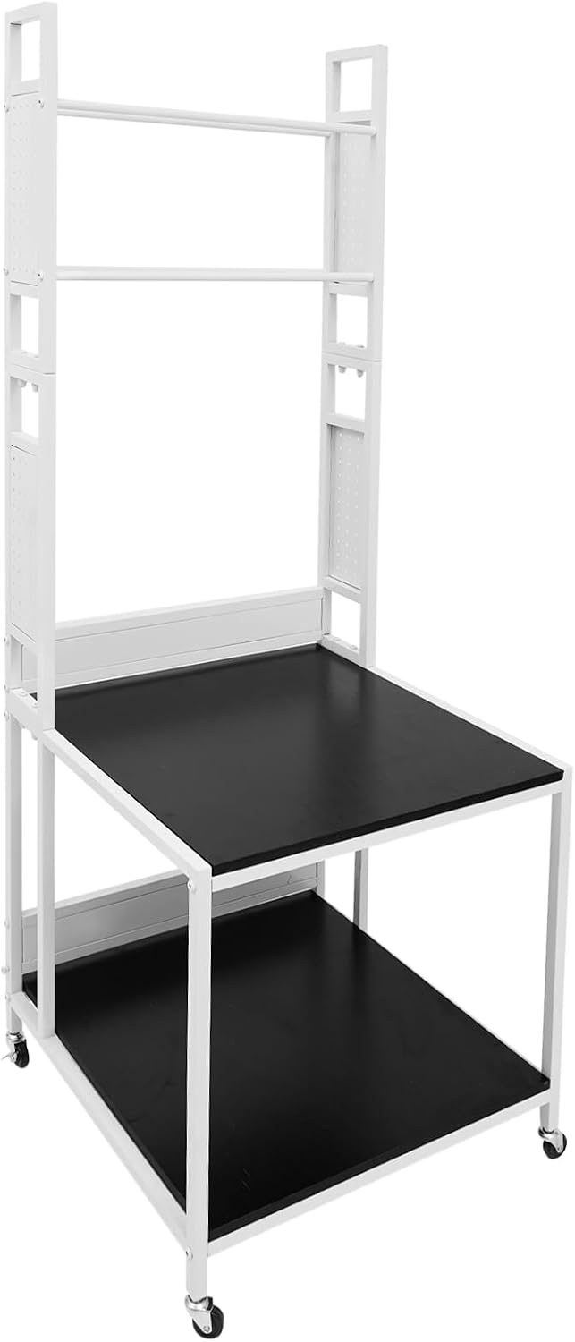 3D Printer Stand with Double Layer,3D Printer Filament Storage Rack-Heavy Duty Mobile Printer Table with Wheels for 3D Printing Station, Office, Workshop (White)
