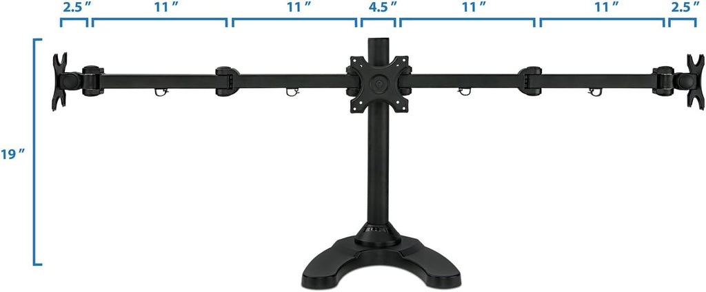 Mount-It! Triple Monitor Stand for 3 Screens up to 24', Height Adjustable Desk Mount with Free Standing or Grommet Base, 22 lbs per Arm, VESA 75x75 100x100 Compatible, Full Motion Monitor Mount MI-789