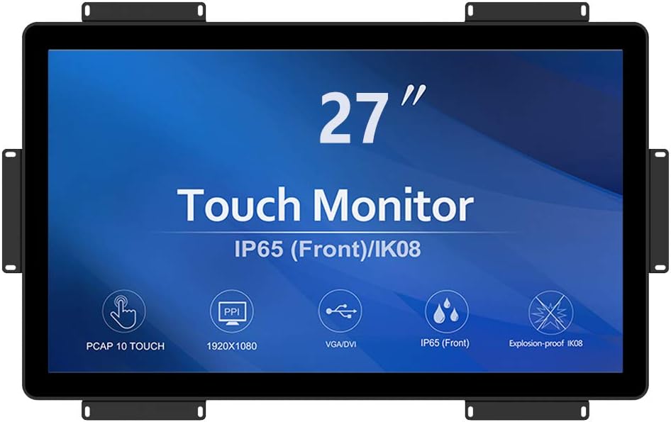 GreenTouch 27 inch 10 Points PCAP Open Frame Touch Screen LCD Display Monitors HDMI+VGA+DVI 1920x1080 Black
