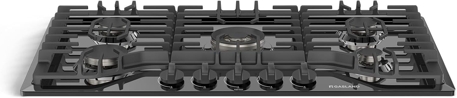 GASLAND 36 Inch Gas Cooktop 5 Italy Sabaf Burner, PRO GH2365EF, Built-in NG/LPG Convertible Stovetops, Gas Countertop Plug-in with Thermocouple Protection, CSA Certified, Black