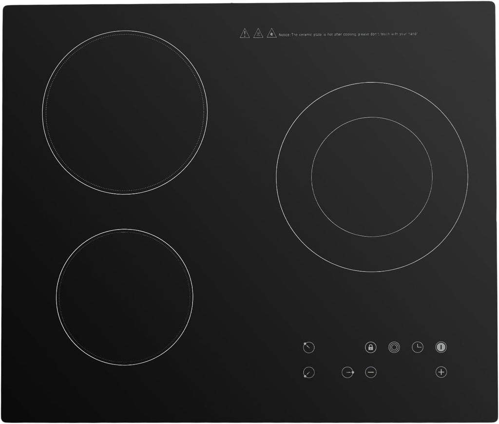 3 Burners Electric Cooktop 24 Inch Countertop & Built-in Electric Stove Top 110V 2600W Ceramic Cooktop Portable with Child Safety Lock & LCD Control Panel, 9 Heating Level (No Plug)