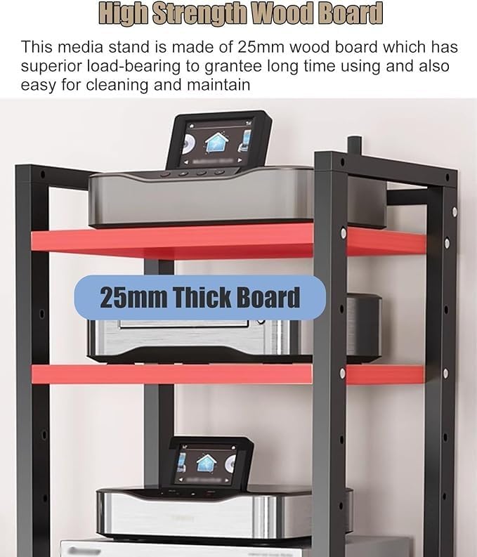 8 Tier Heavy Duty Adjustable Audio Video Rack - Sturdy Media Stand for Home & Office, Ideal for Stereo Components & Equipment Storage, Black Finish