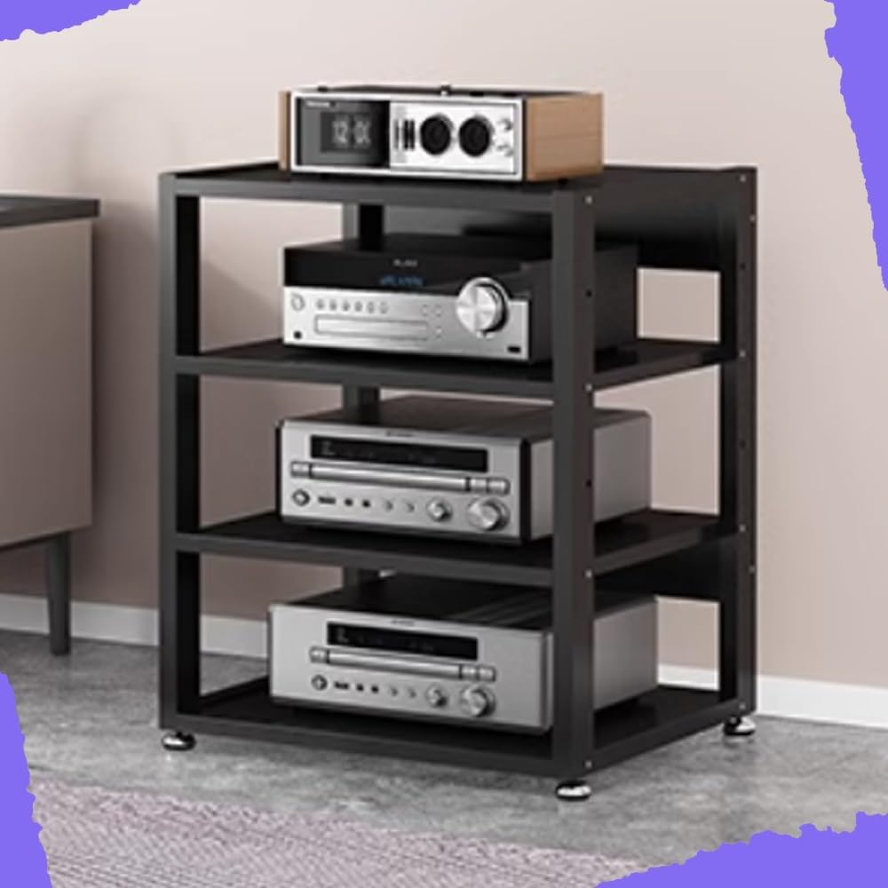 Heavy Duty 4-Tier Audio Component Rack, AV Media Stand for HiFi Amplifiers, Stereo Receivers & Record Players - Durable Black Display Stand for Home Audio Equipment, 50x40x69.5CM