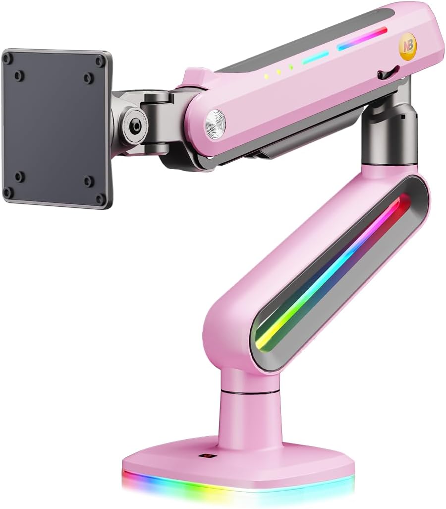 NB ERGONOMIC Gaming Monitor Arm for Flat/Ultrawide/Curved Monitors 32 to 60 inch, Heavy Duty Monitor Stand Load up to 20 kg, VESA 75/100 mm Mount G70-New (Fantasy Pink)