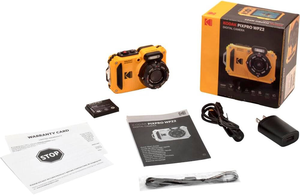 KODAK PIXPRO WPZ2 Waterproof Digital Camera Bundle, Includes: SanDisk 32GB MicroSD Memory Card, Spare Battery and More (5 Items) (Yellow)