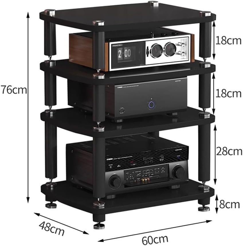 3-Tier HiFi Audio Cabinet Stand MDF Record Player Rack with Shock-Absorbing Feet Power Amplifier Shelf Wood Finish 60X48X57Cm Perfect for Home Audio Equipment