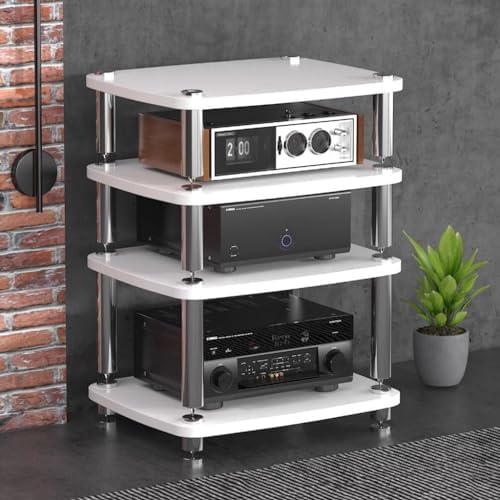 3-Tier HiFi Audio Cabinet Stand MDF Record Player Rack with Shock-Absorbing Feet Power Amplifier Shelf Wood Finish 60X48X57Cm Perfect for Home Audio Equipment