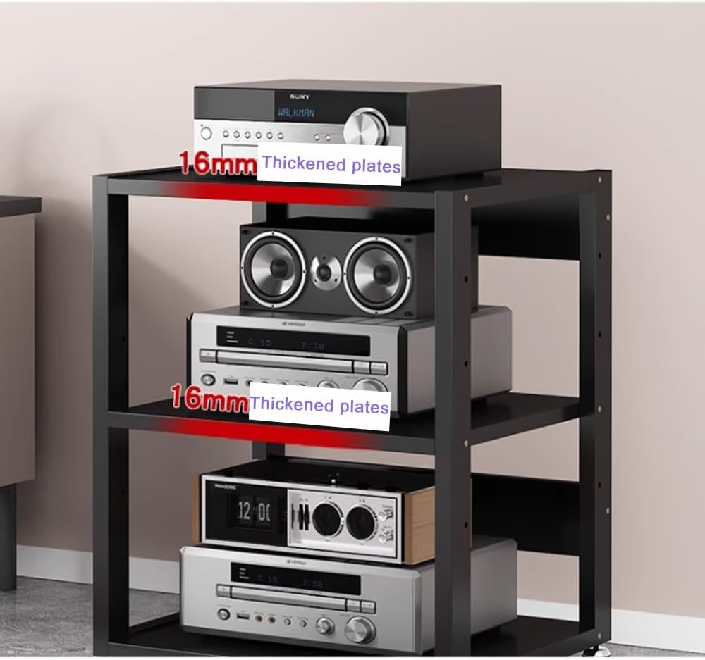 Heavy Duty Audio Component Rack - 3/4/5 Tier AV Media Stand for HiFi Amplifiers & Stereo Receivers, Durable Black Display for Home Audio Equipment, 3 Tier - 50x40x48.5CM