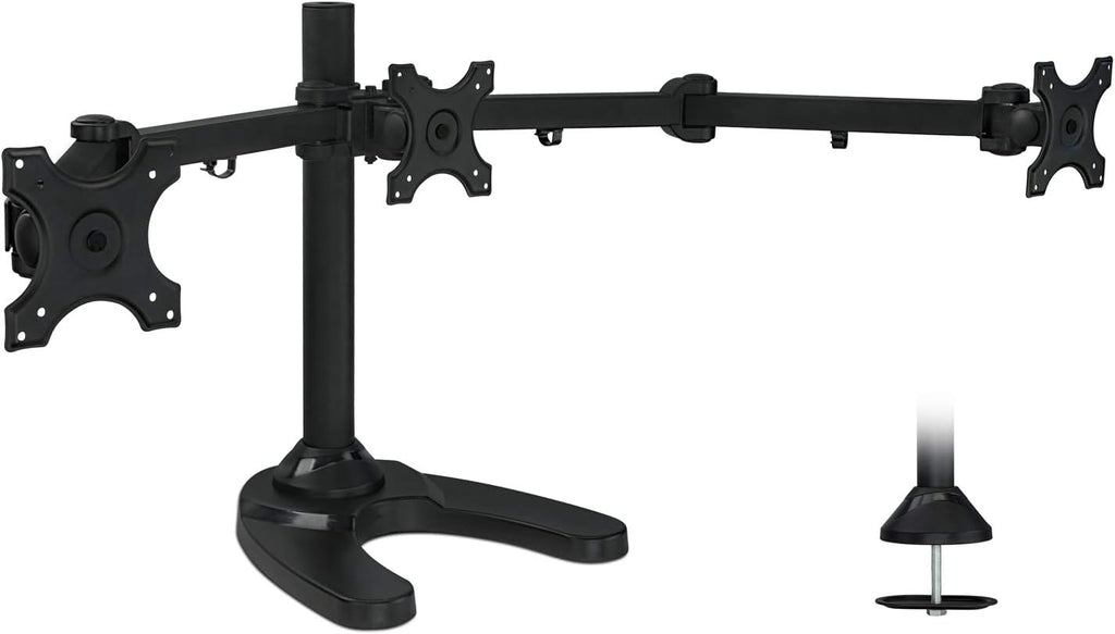 Mount-It! Triple Monitor Stand for 3 Screens up to 24', Height Adjustable Desk Mount with Free Standing or Grommet Base, 22 lbs per Arm, VESA 75x75 100x100 Compatible, Full Motion Monitor Mount MI-789