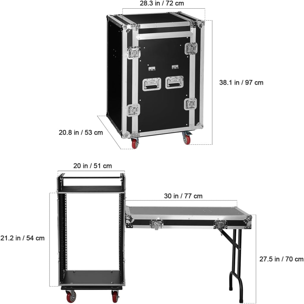 16u Dj Road Case, Recording Studio Rack Stand With Audio Mixer Stand & Wheels, Portable Media Storage Cabinet for Stage Performance Professional Audio Storage