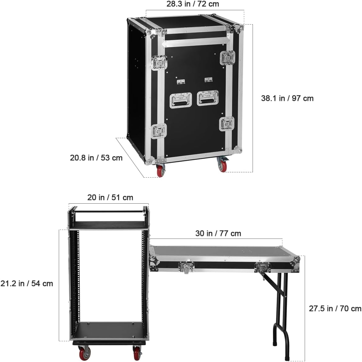 16u Dj Road Case, Recording Studio Rack Stand With Audio Mixer Stand & Wheels, Portable Media Storage Cabinet for Stage Performance Professional Audio Storage