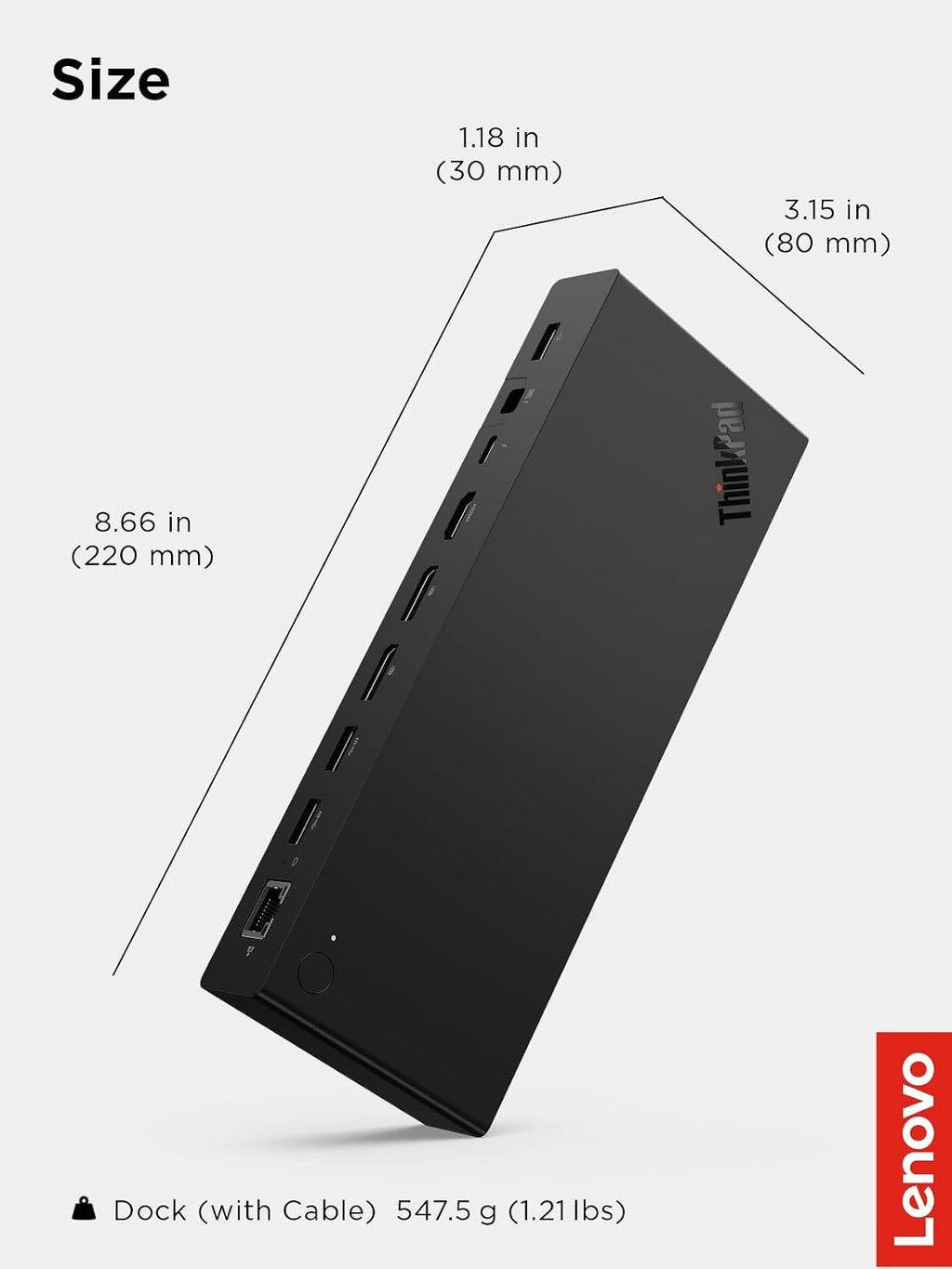 Lenovo ThinkPad Thunderbolt 4 Smart Dock Gen 2 7500, Multiple Display Support, Integrated 1M Thunderbolt 4 Cable, Remote Hardware Management, 40Gbps Data Speed, 100W Power Delivery, Black