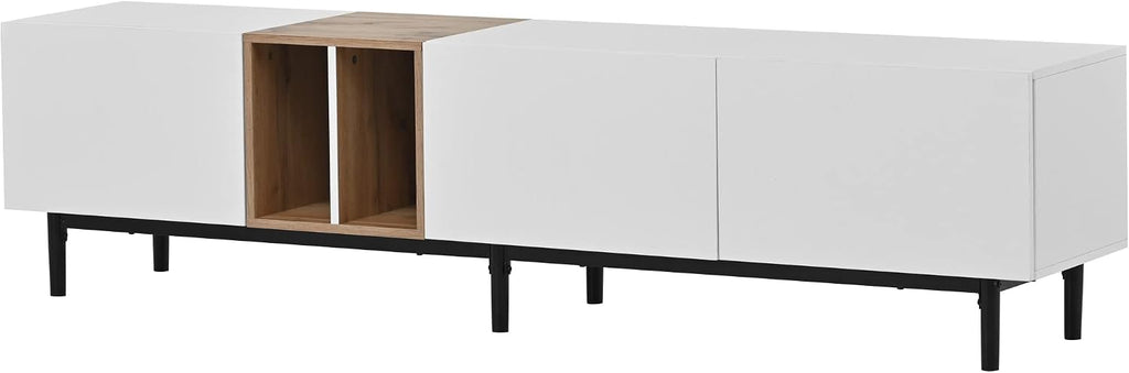 LUMISOL Modern TV Console Table for 80' TV, TV Stand with 3 Cabinets and Open Shelves, Wood Entertainment Center TV Media Table with Ample Storage for Living Room, Bedroom, White