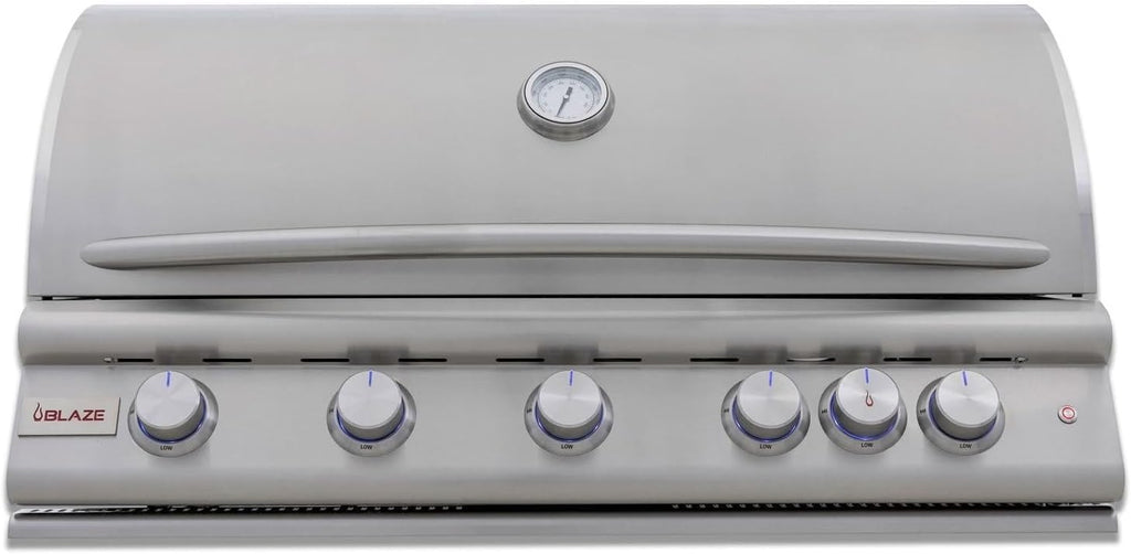 Blaze Premium LTE+ 40-Inch 5-Burner Built-In Natural Gas Grill | Stainless Steel Outdoor BBQ with Rear Infrared Burner, LED Control Knobs & Lift-Assist Hood | BLZ-5LTE3-NG