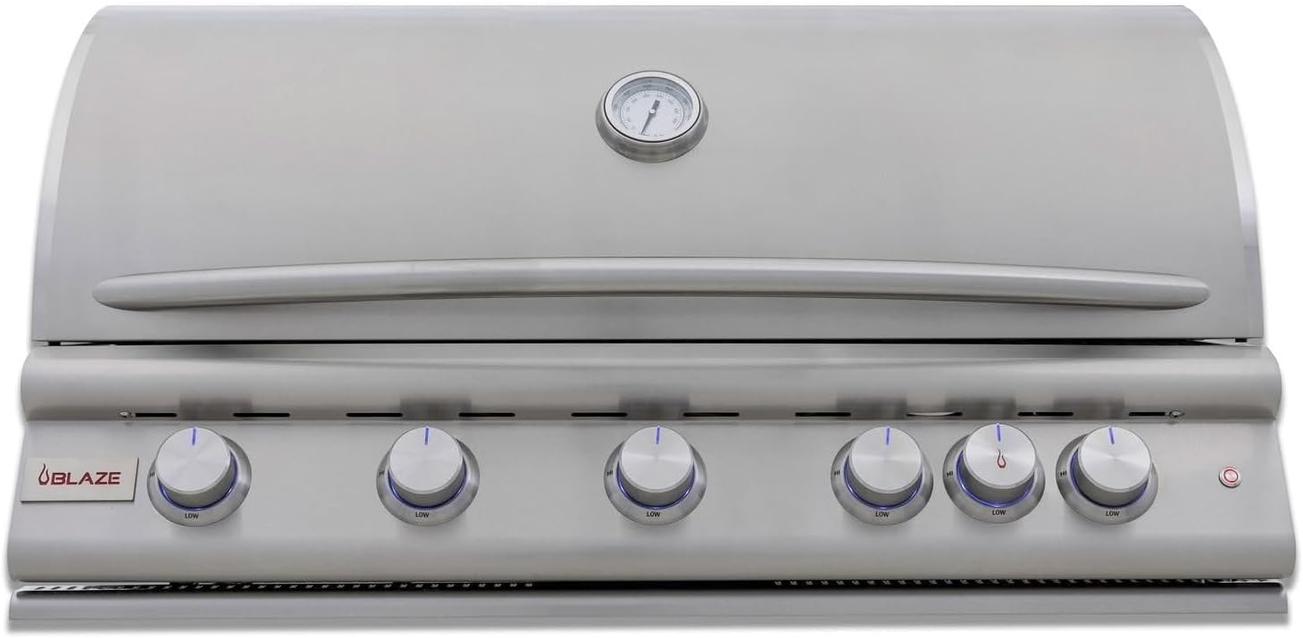 Blaze Premium LTE+ 40-Inch 5-Burner Built-In Natural Gas Grill | Stainless Steel Outdoor BBQ with Rear Infrared Burner, LED Control Knobs & Lift-Assist Hood | BLZ-5LTE3-NG